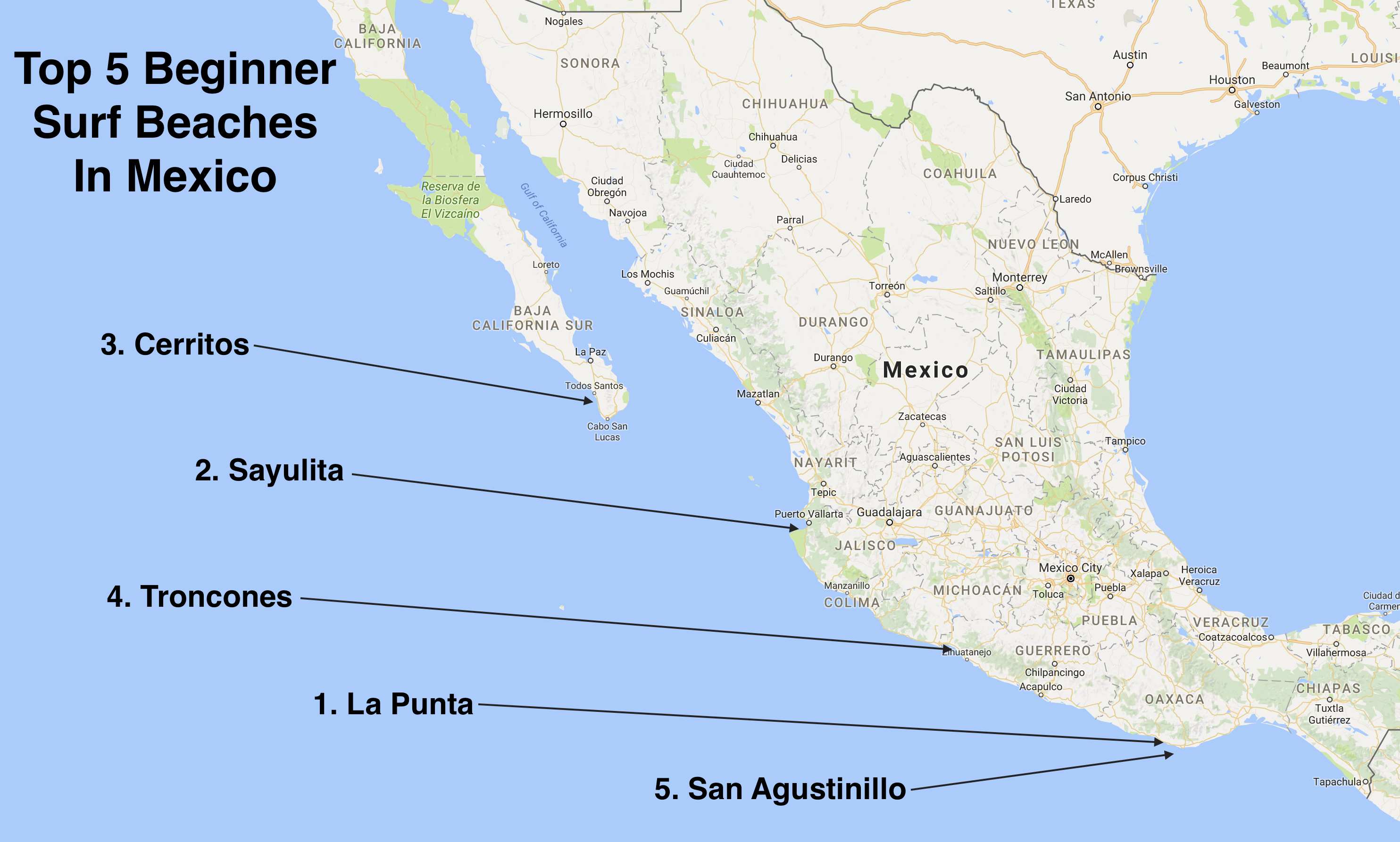 Mexico Surf Spots Map Mexico Surf Spots Map